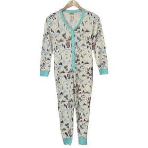 BedHead Women Size Medium One-Piece Button Front Pajama Jumpsuit Christmas Snow
